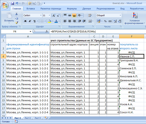 результат сравнения таблиц в Excel